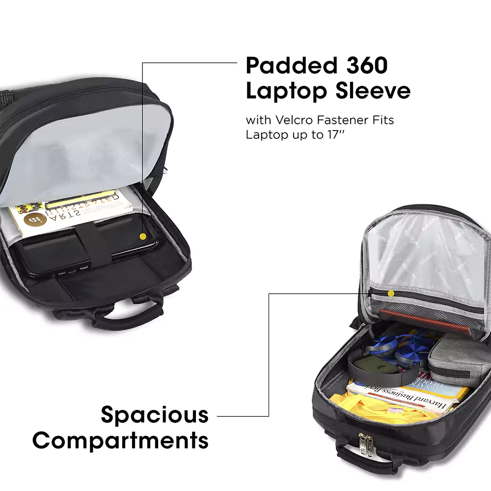 Gear Double Decker 31L Faux Leather Anti-Theft Laptop Backpack (Black ...